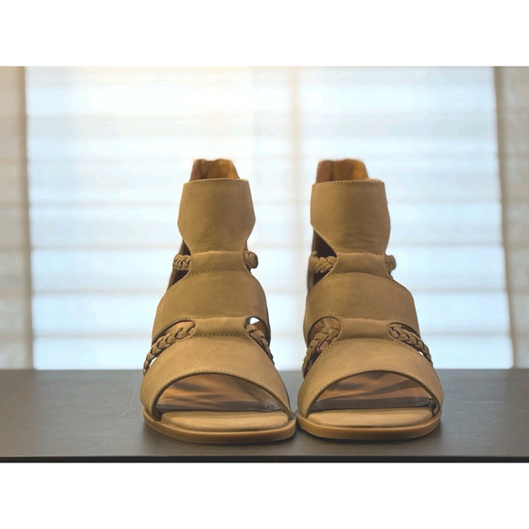 Lucky Brand Strappy Braided Caged Block Heels Sandals 9.5 M TAUPE - Picture 7 of 14